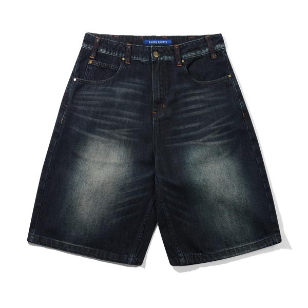 Butter Goods Serif Baggy Denim Shorts, Worn Dark Indigo