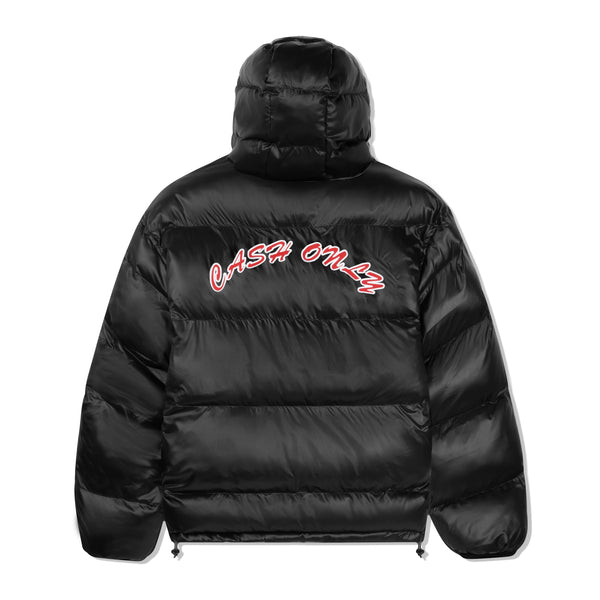 Cash Only Shiny Logo Hooded Puffer Jacket, Black