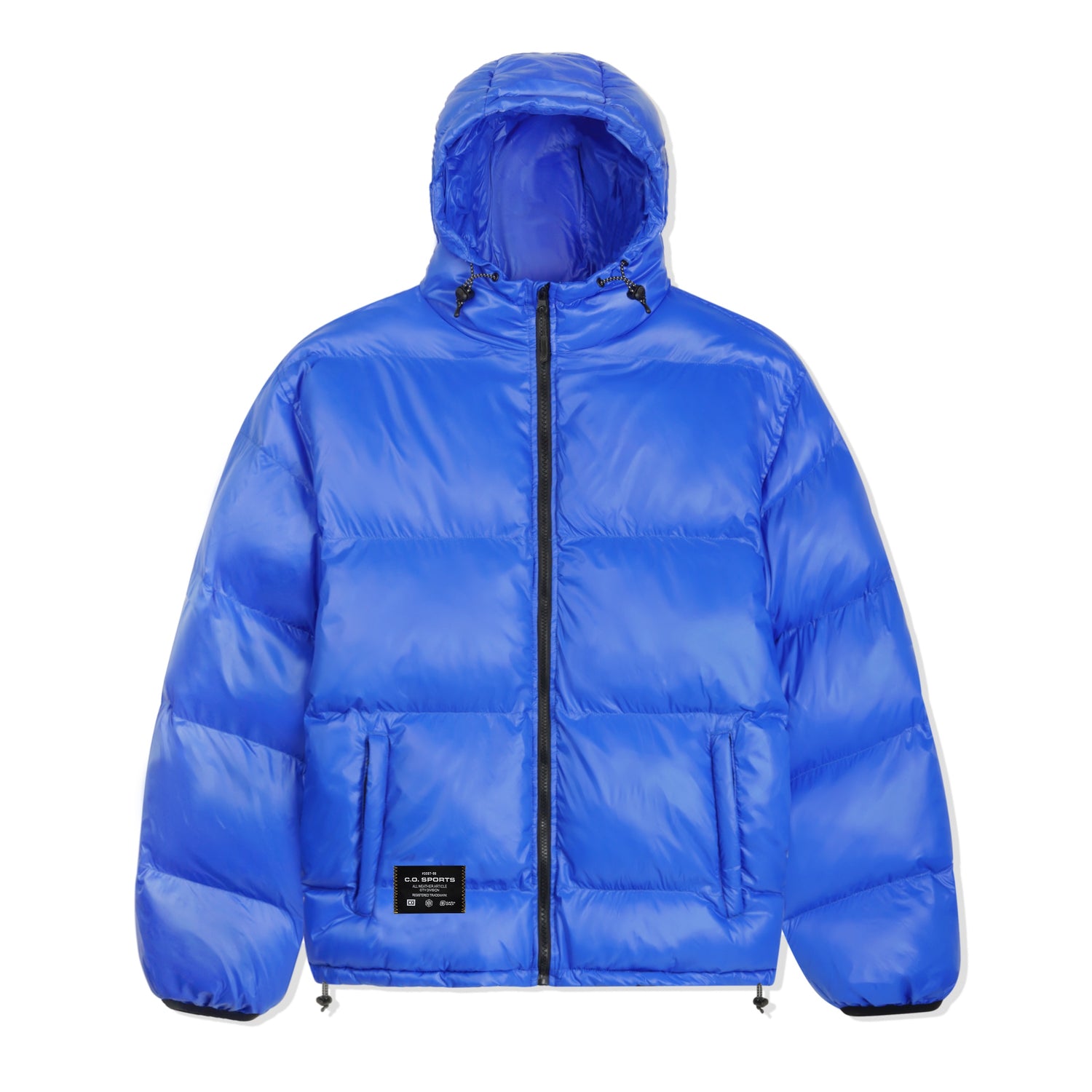 Shiny Logo Hooded Puffer Jacket, Blue