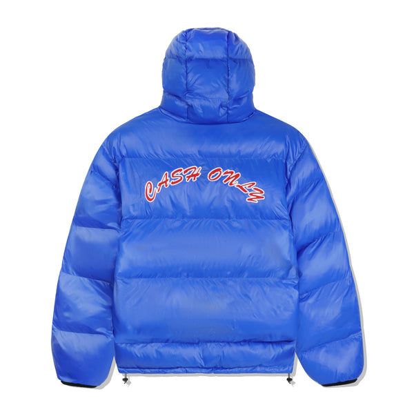 Cash Only Shiny Logo Hooded Puffer Jacket, Blue