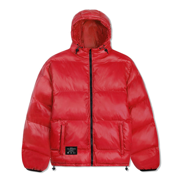Cash Only Shiny Logo Hooded Puffer Jacket, Red