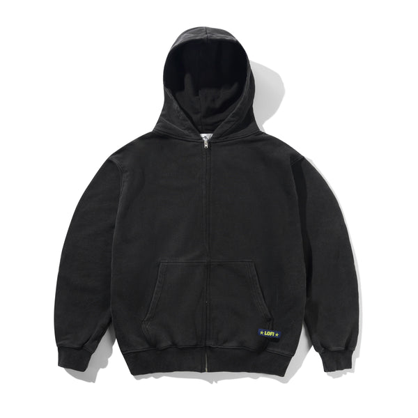 Lo-Fi Shop Zip-Thru Hood, Washed Black