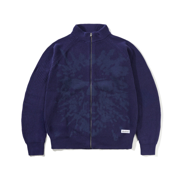 Butter Goods Shout Zip-Thru Knit Sweater, Dark Blue