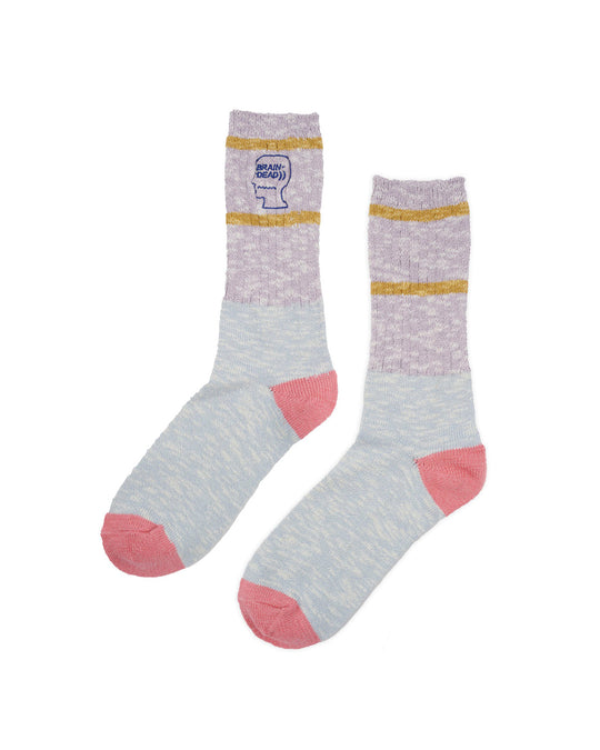 Slub 2 Stripes Crew Sock, Light Blue