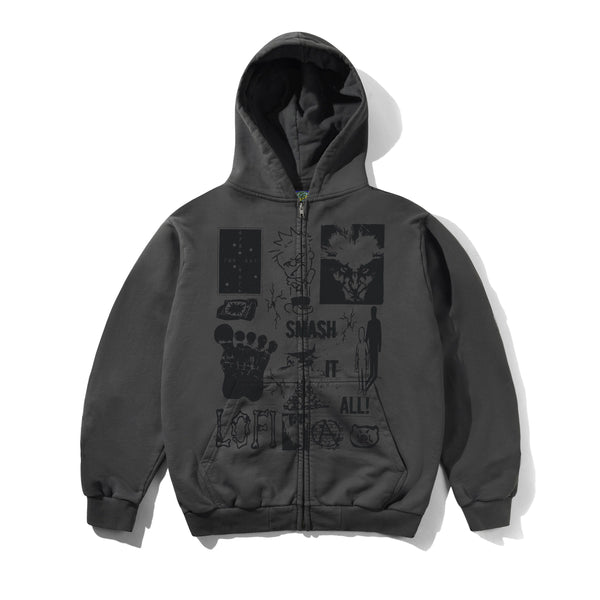 Lo-Fi Smash It All Zip-Thru Hood, Charcoal
