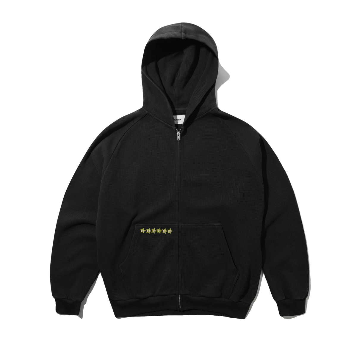 Stars Waffle Zip-Thru Hood, Black