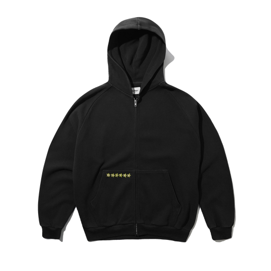 Stars Waffle Zip-Thru Hood, Black