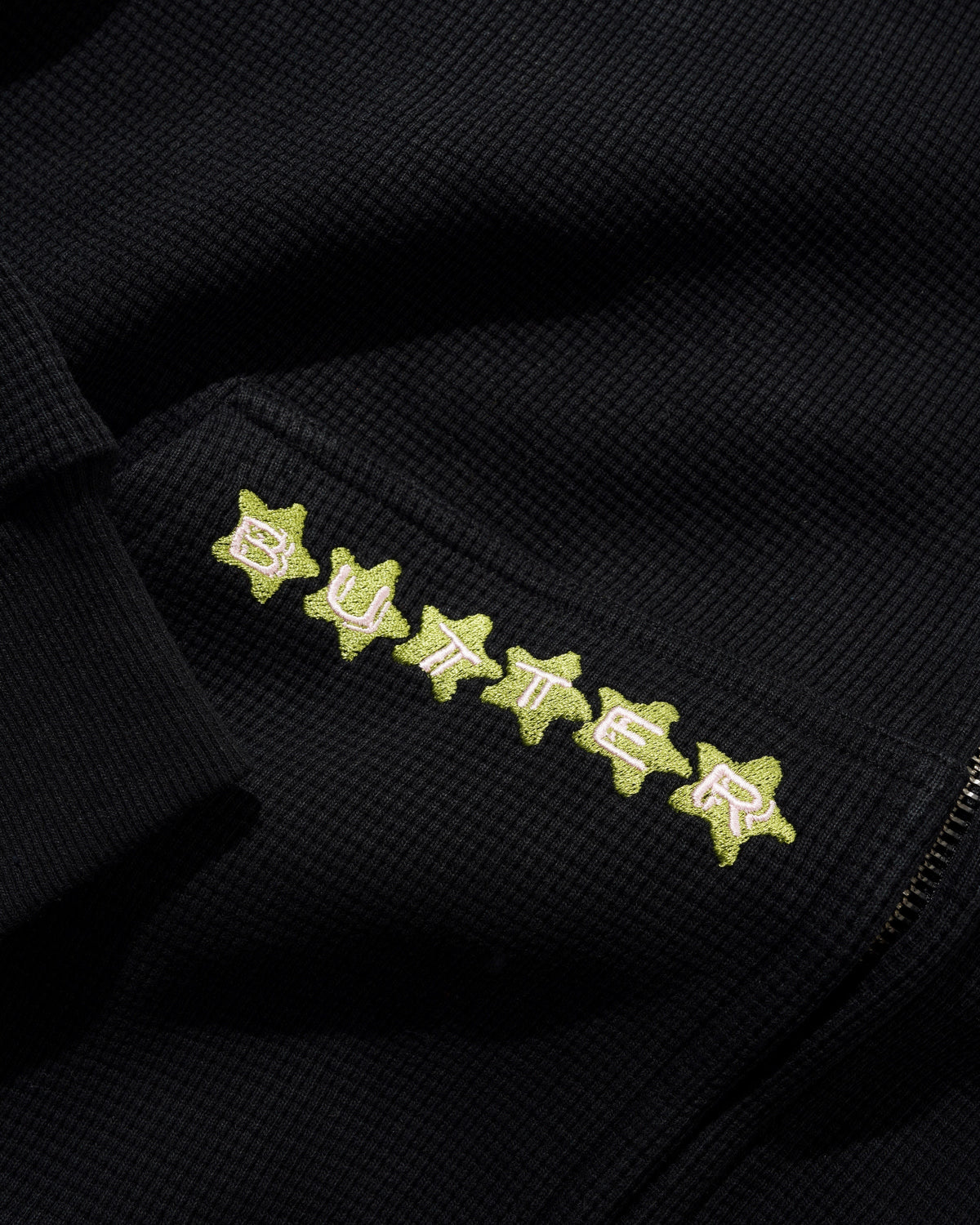 Stars Waffle Zip-Thru Hood, Black