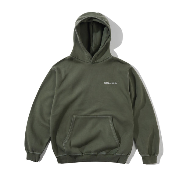 Cash Only Stencil Pigment Dye Pullover Hood, Washed Army