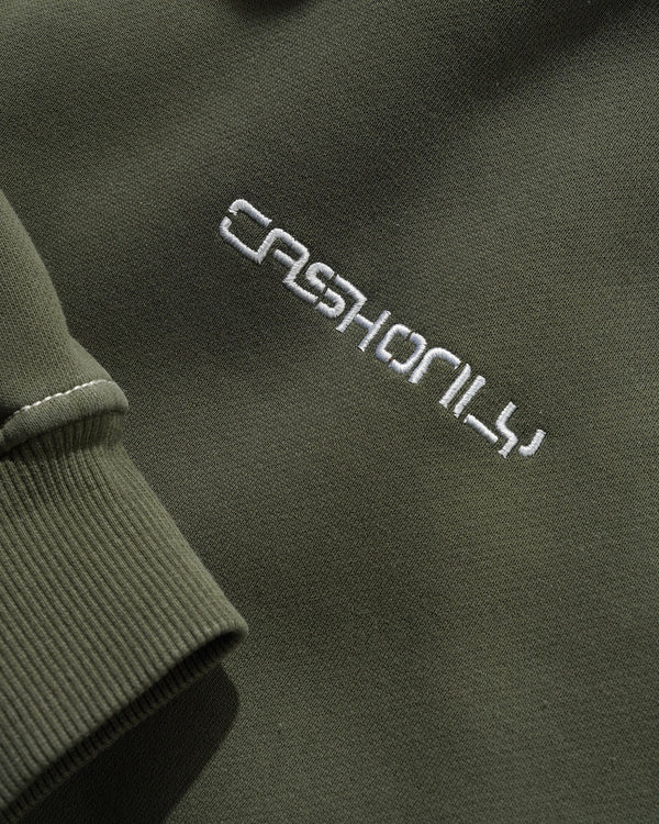 Cash Only Stencil Pigment Dye Pullover Hood, Washed Army