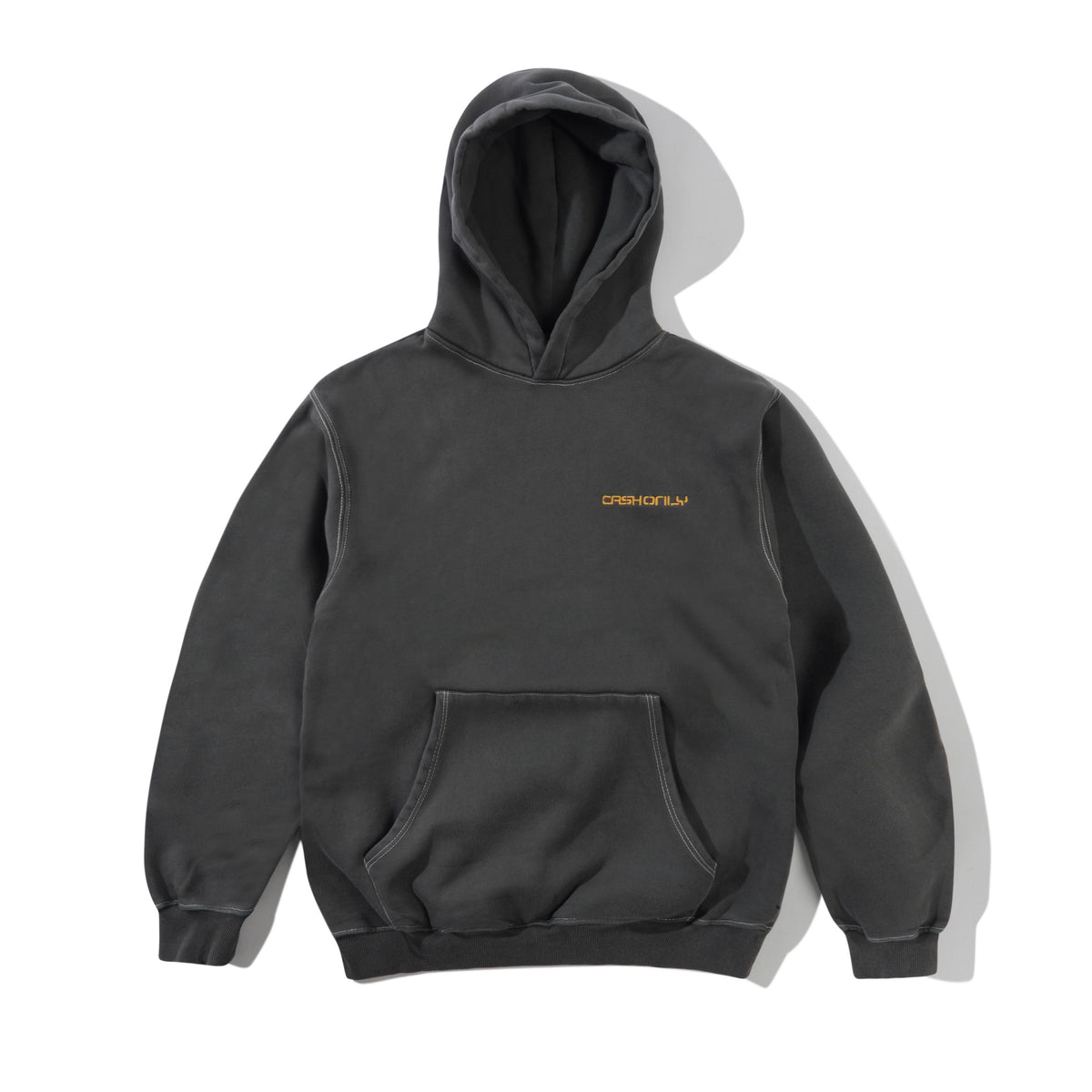 Stencil Pigment Dye Pullover Hood, Washed Black
