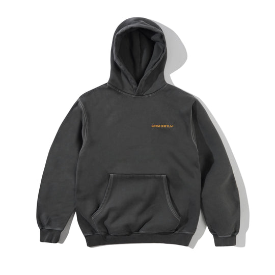 Stencil Pigment Dye Pullover Hood, Washed Black