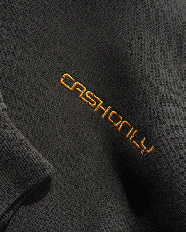 Cash Only Stencil Pigment Dye Pullover Hood, Washed Black