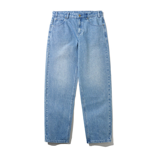 Straight Leg Denim Jeans, Distressed Indigo
