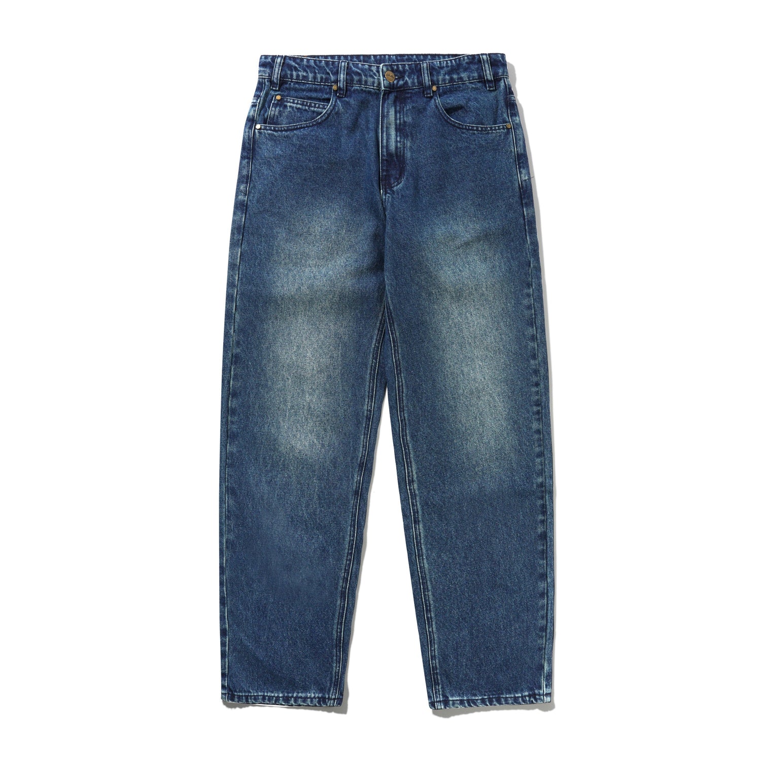 Straight Leg Denim Jeans, Distressed Indigo