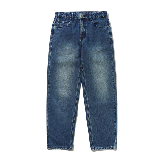 Straight Leg Denim Jeans, Distressed Indigo