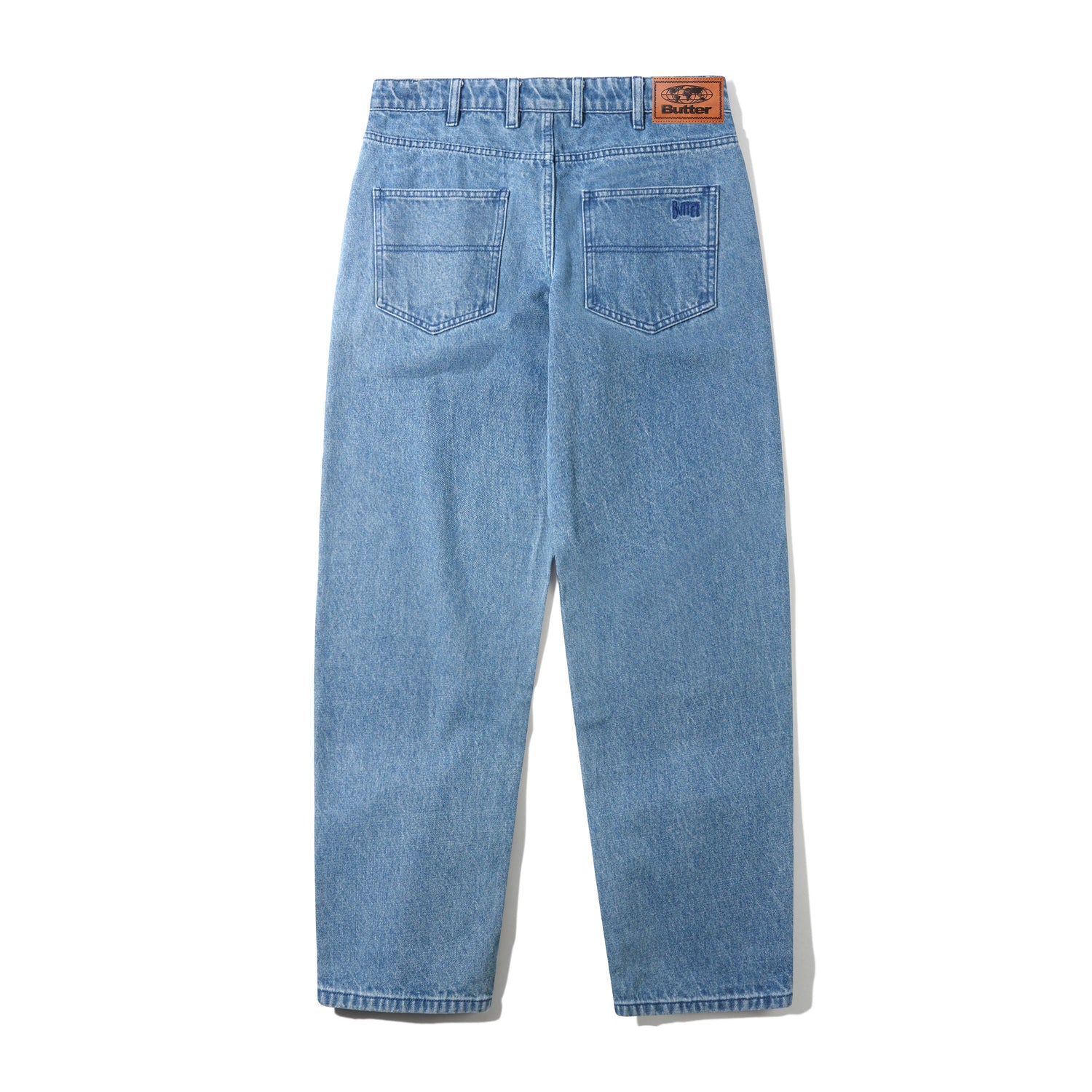 Straight Leg Denim Jeans, Distressed Indigo