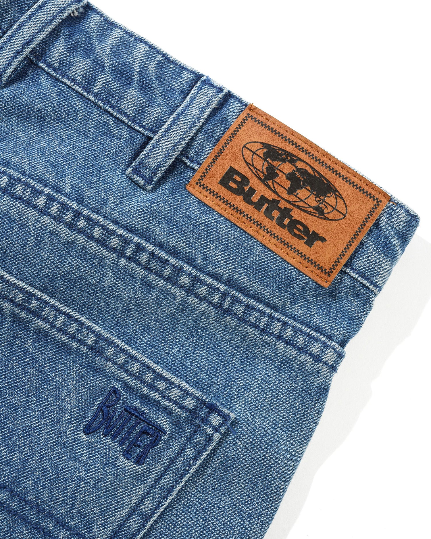 Straight Leg Denim Jeans, Distressed Indigo