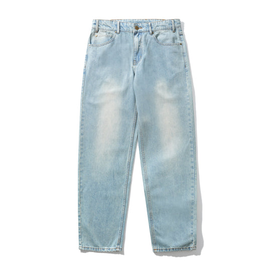 Straight Leg Denim Jeans, Distressed Light Blue