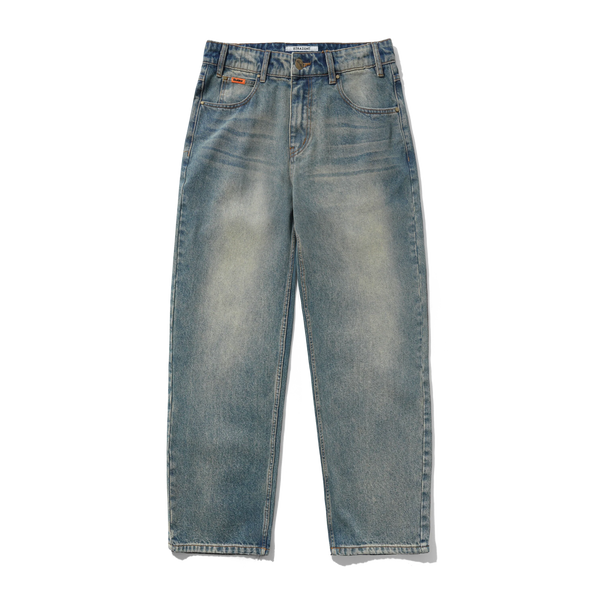 Butter Goods Straight Leg Denim Jeans, Distressed Mid Blue