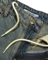 Straight Leg Denim Jeans, Distressed Mid Blue