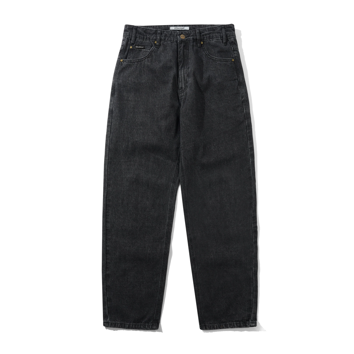 Straight Leg Denim Jeans, Streaky Faded Black