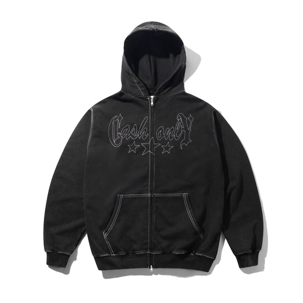 Cash Only Strip Zip-Thru Hood, Washed Black