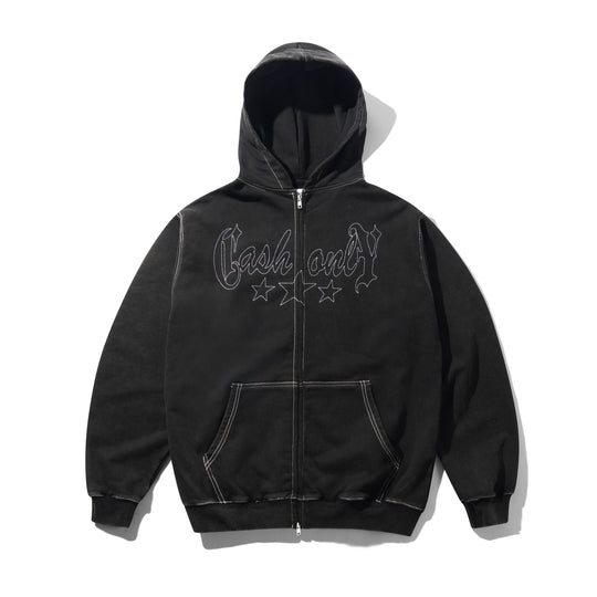 Strip Zip-Thru Hood, Washed Black