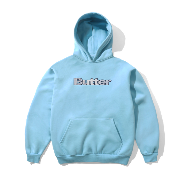 Butter Goods Stripe Logo Applique Pullover Hood, Sky