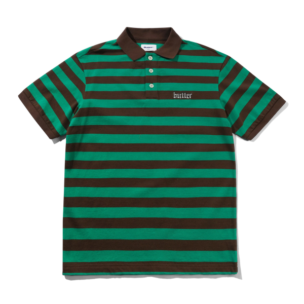 Butter Goods Striped Polo Shirt, Green / Brown