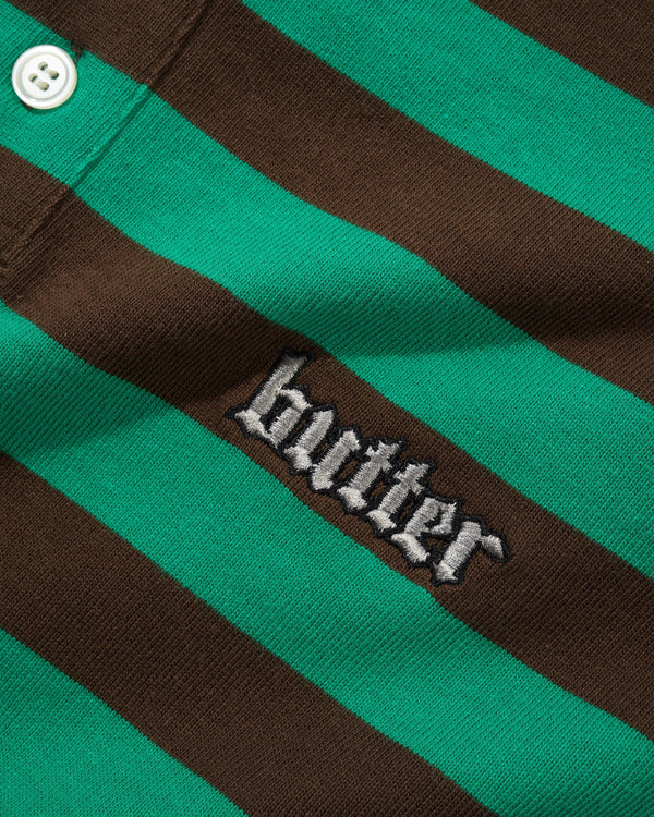 Butter Goods Striped Polo Shirt, Green / Brown