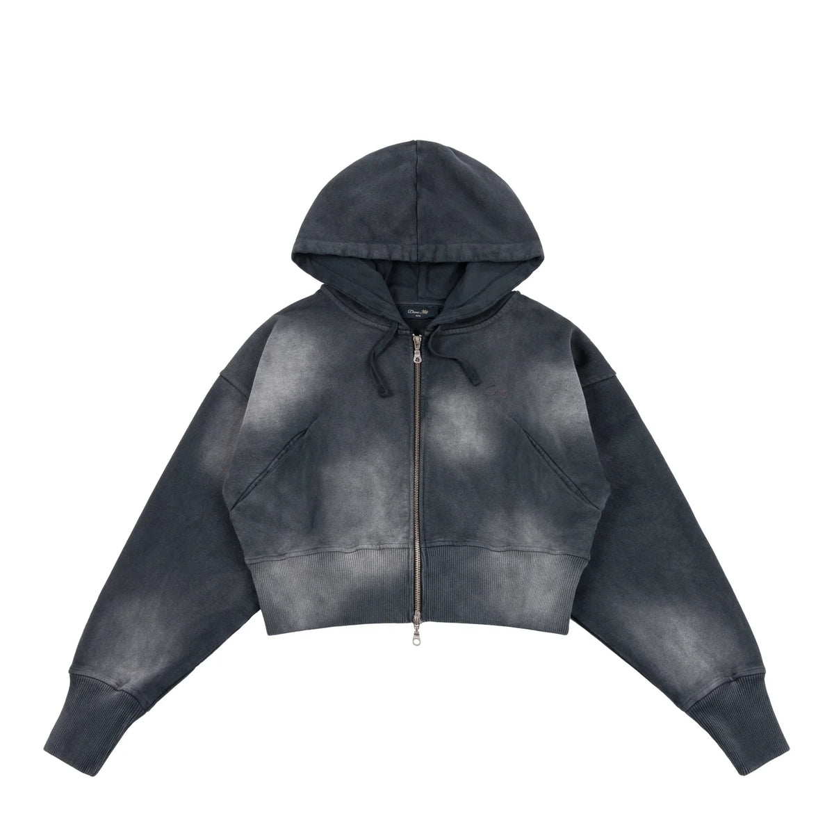 Cropped Zip-Thru Pullover Hood, Black Washed