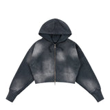Cropped Zip-Thru Pullover Hood, Black Washed