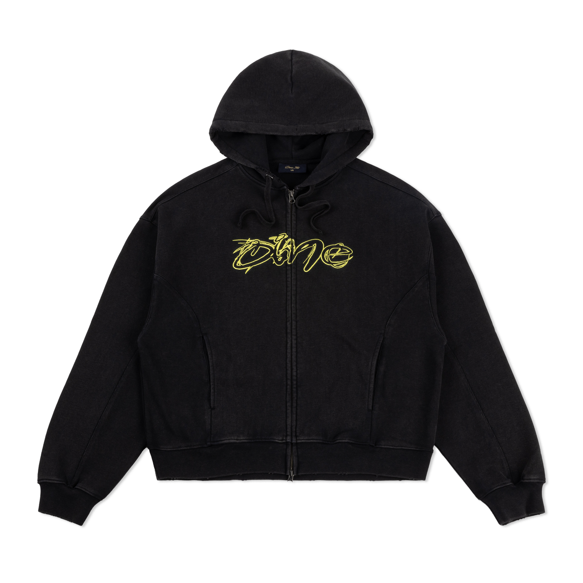 Distressed Terry Zip Hoodie, Acid Black