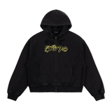 Distressed Terry Zip Hoodie, Acid Black
