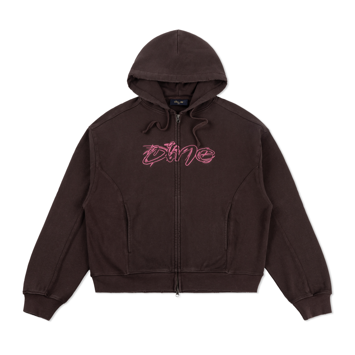 Distressed Terry Zip Hoodie, Acid Brown
