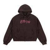 Distressed Terry Zip Hoodie, Acid Brown