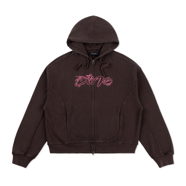 Dime Distressed Terry Zip Hoodie, Acid Brown