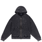 Premium Waffle Zip Hoodie, Faded Black