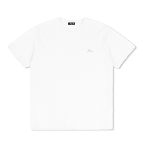 Dime Cursive Small Logo Tee, White / White