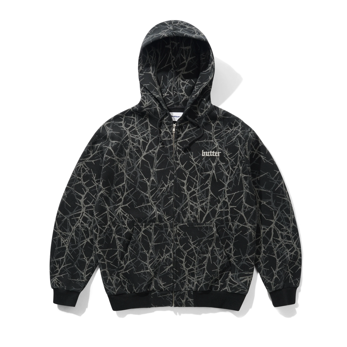 Thorn Camo Waffle Zip-Thru Hood, Black