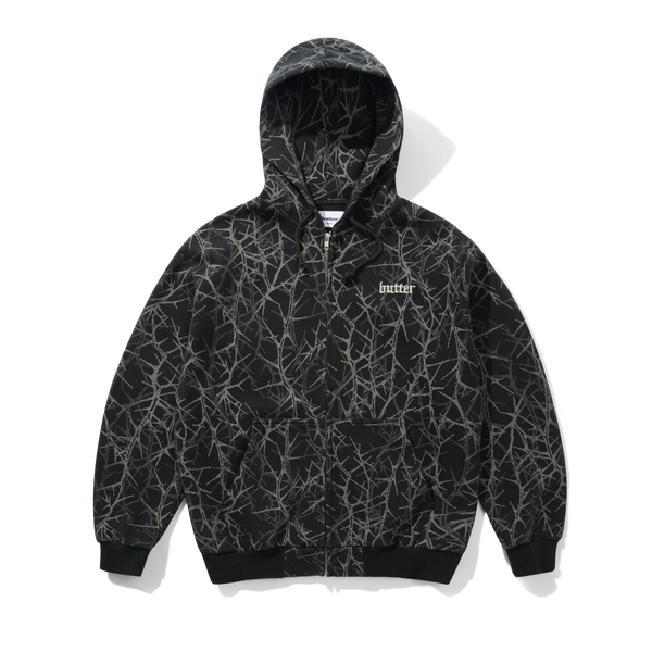 Butter Goods Thorn Camo Waffle Zip-Thru Hood, Black