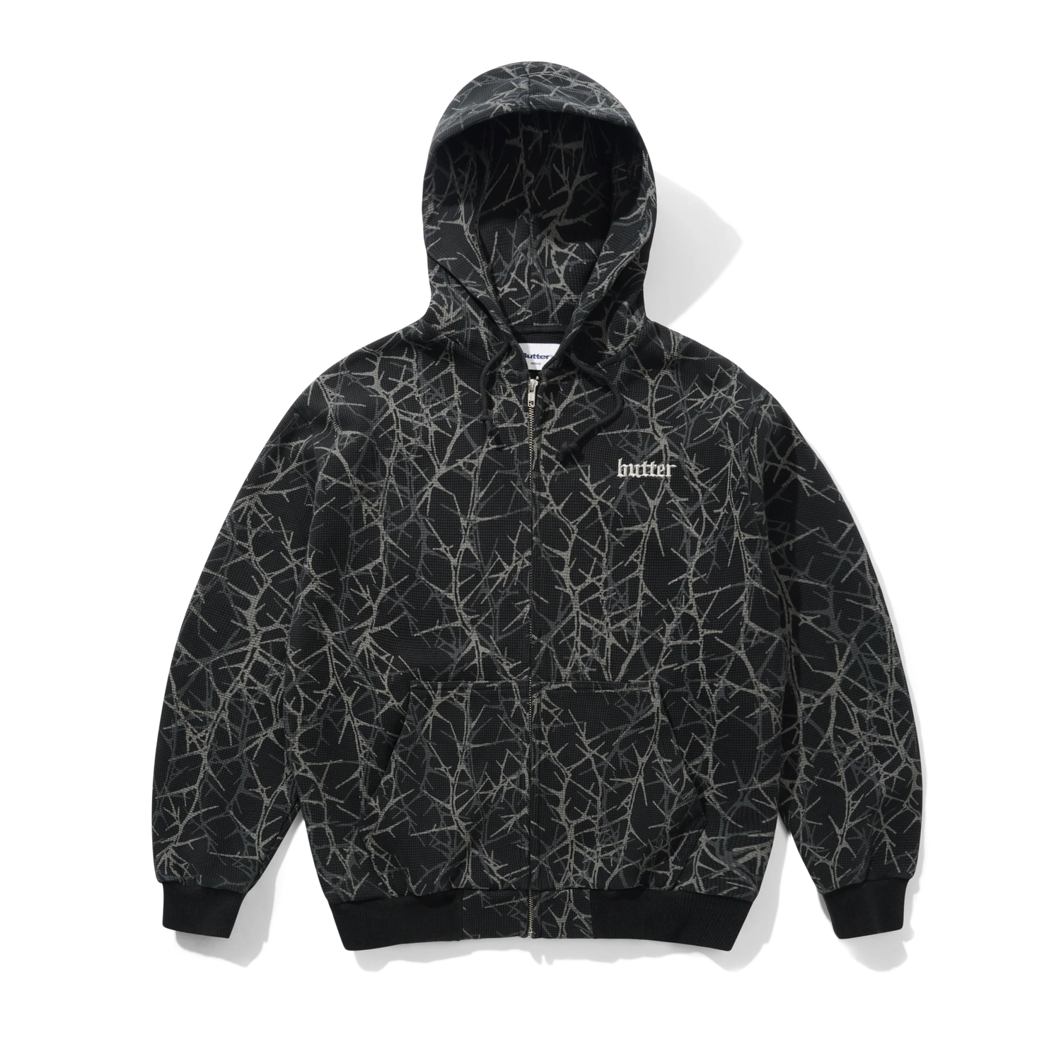 Thorn Camo Waffle Zip-Thru Hood, Black