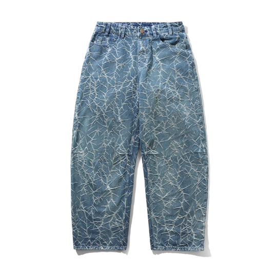 Thorn Camo Wide Cut Denim Jeans, Washed Indigo