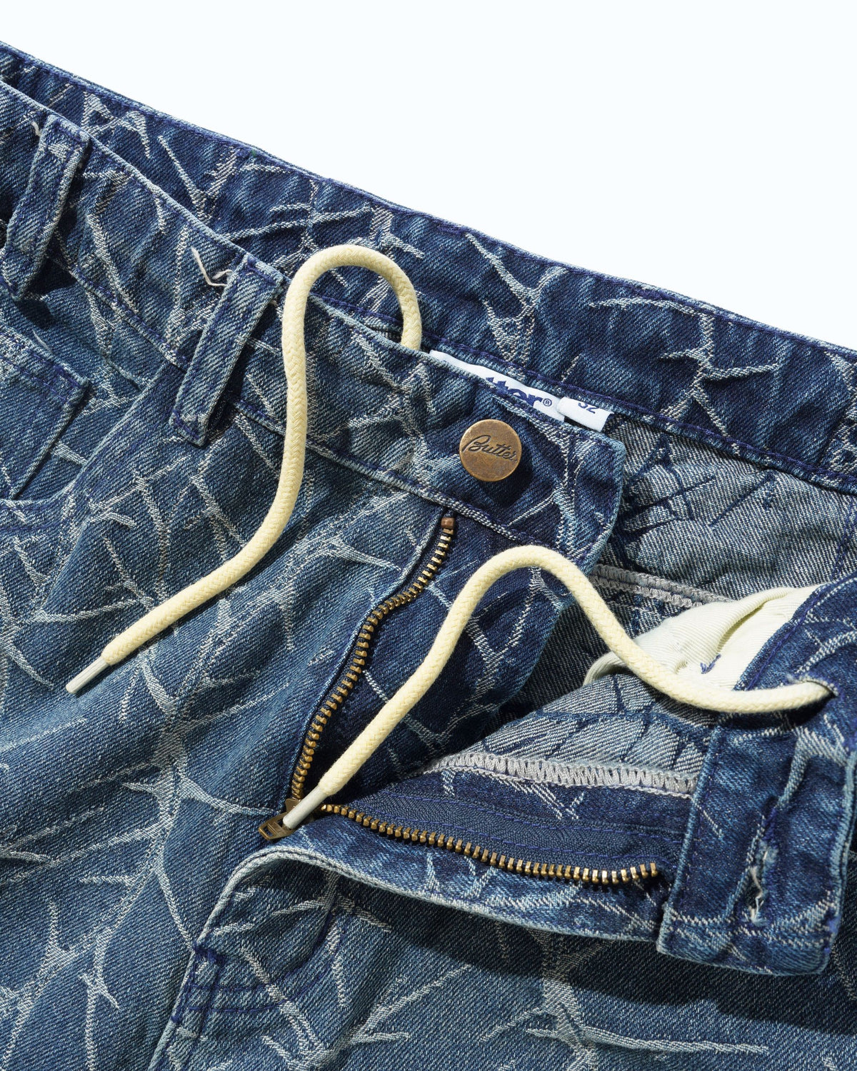 Thorn Camo Wide Cut Denim Jeans, Washed Indigo