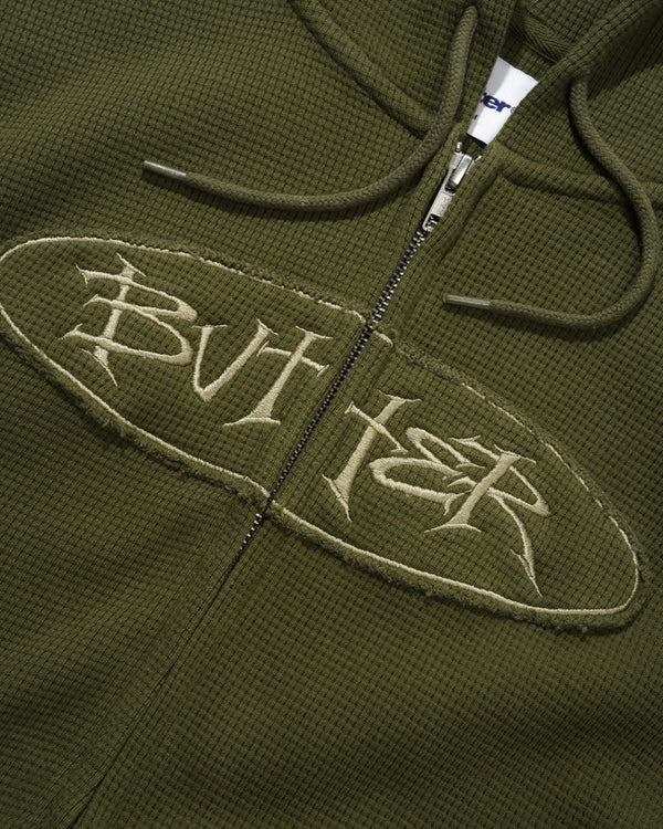 Butter Goods Tide Waffle Zip-Thru Hood, Washed Army