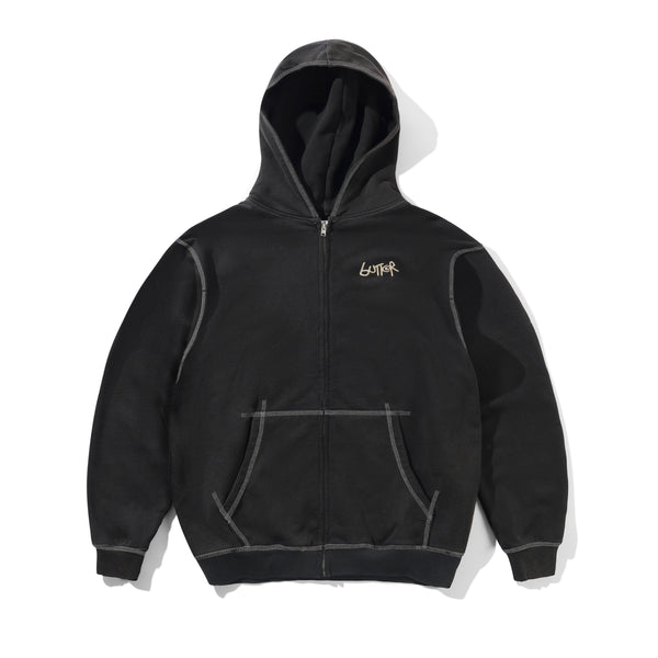 Butter Goods Trail Stitch Zip-Thru Hood, Washed Black