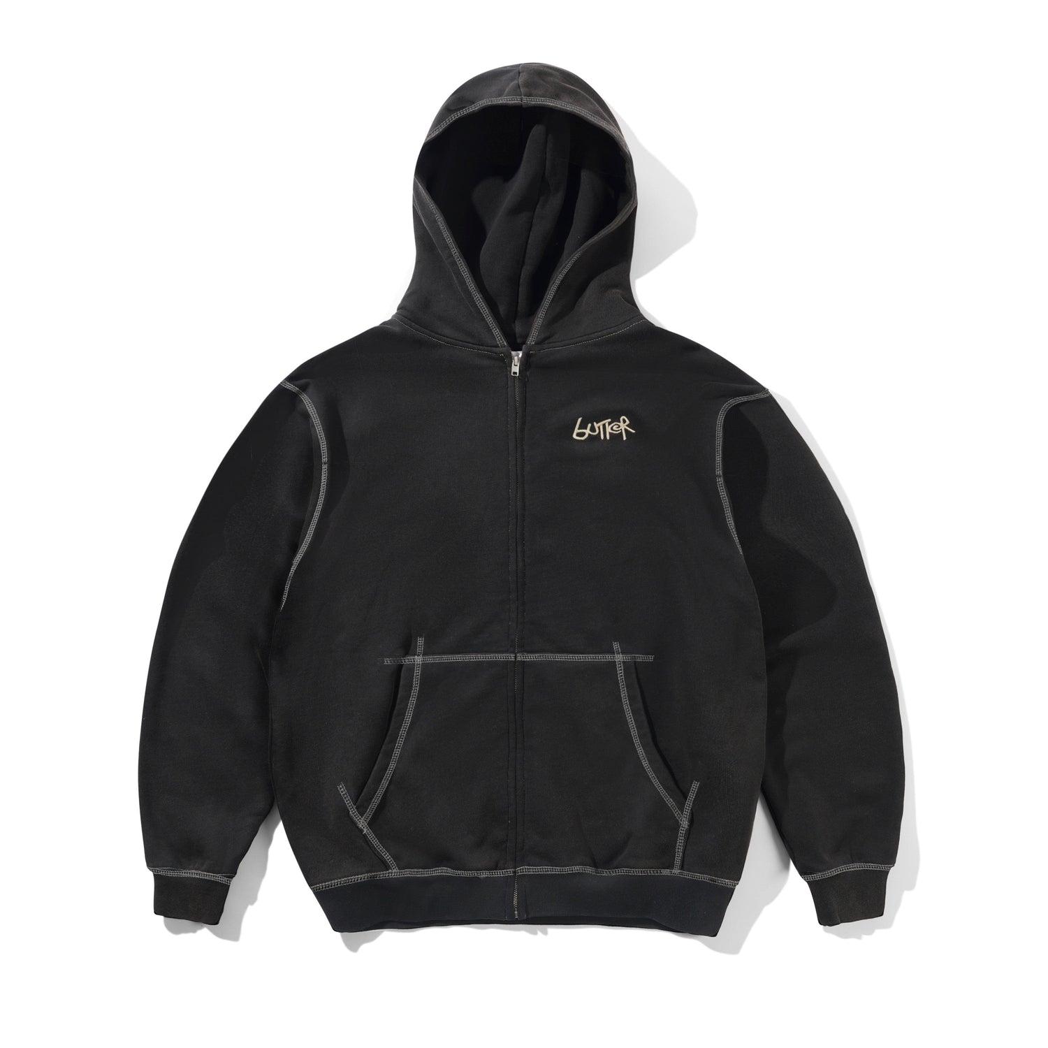 Trail Stitch Zip-Thru Hood, Washed Black
