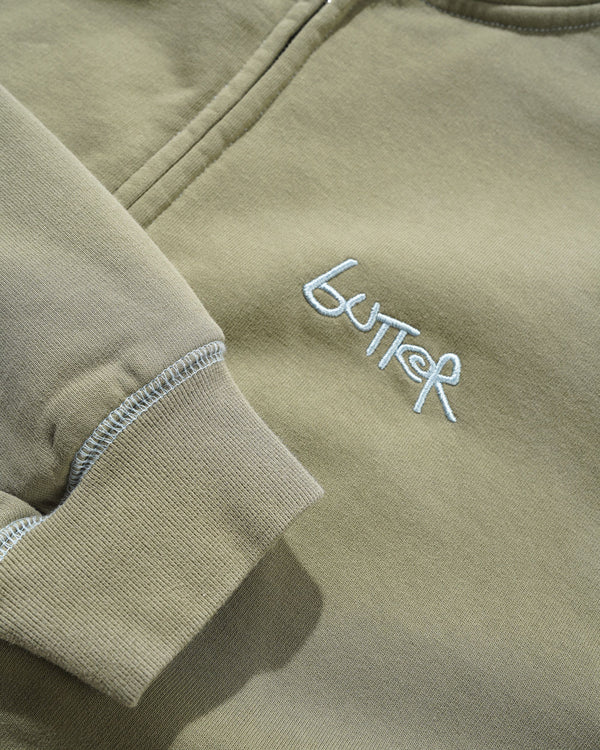 Butter Goods Trail Stitch Zip-Thru Hood, Washed Dull Army