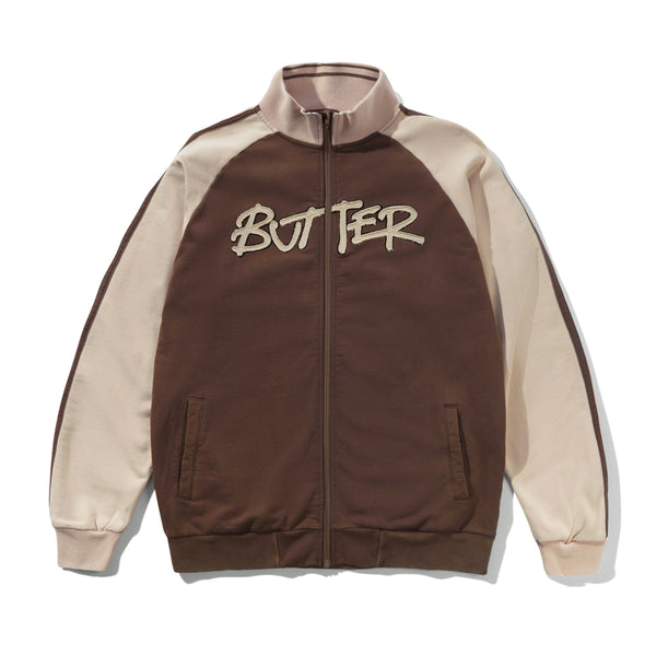 Butter Goods Tunnel Fleece Track Jacket, Chocolate / Beige
